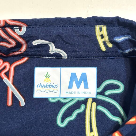 Chubbies Friday Shirt Men's Size Med Navy Neon Lights Button down Short Sleeve - Picture 4 of 7